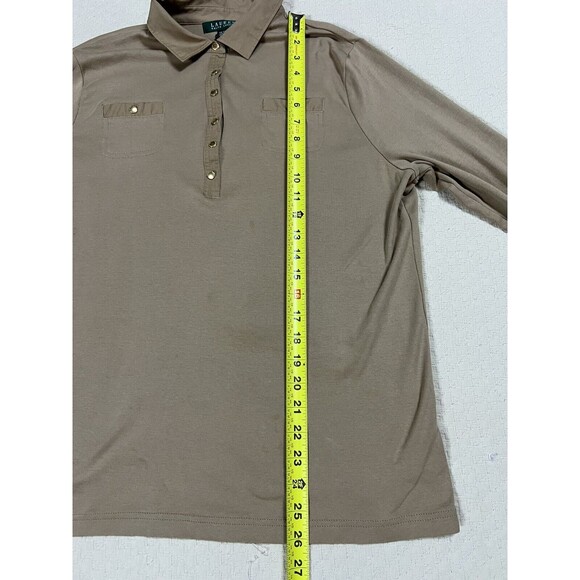 Lauren Ralph Lauren Safari Shirt 3/4 Sleeves Gold Buttons | Tan | Womens Size 1x - Picture 9 of 11